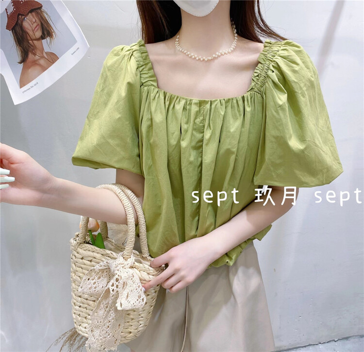 [set] Korean style square neck bubble sleeve short shirt 82155# zxx