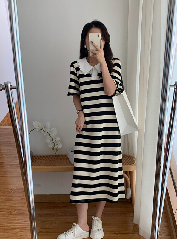 [victory. 2] Korean fashion striped doll neck dress b198# WPL
