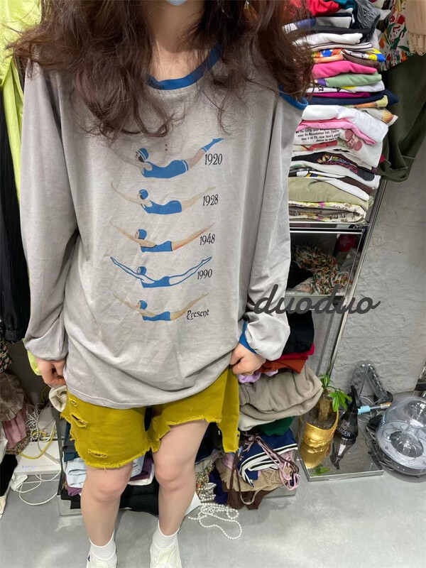 [dodo] niche design off shoulder versatile long sleeve T-shirt 0316# zyh