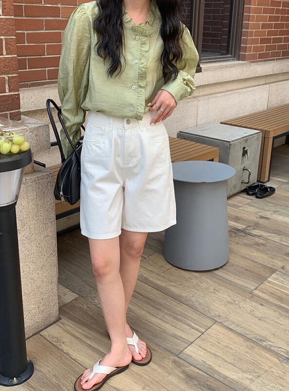 "MEET ME" fashion high waist loose straight denim shorts YS-6973# LL