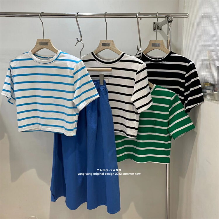[Yang-Yang] simple and versatile stripe round neck short sleeve T-shirt c6185# CLS