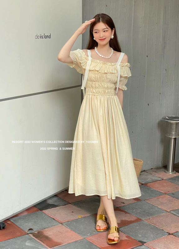 New in early summer! [yoomini] French slim high waistband medium length dress x12559# WPL