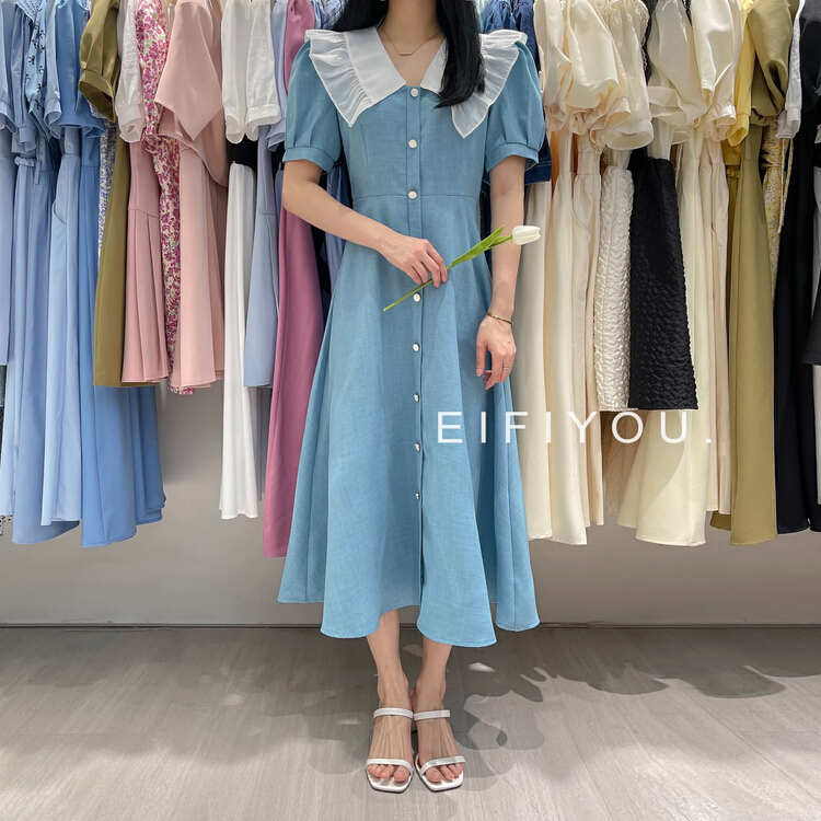 New in early summer! [EI fi you] Vintage contrast lace collar dress 5022# LSL