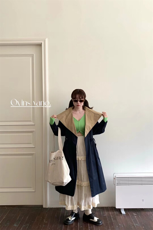 New year in early spring! [ovinsyang] Vintage color blocking and pleated windbreaker 8669# WTT