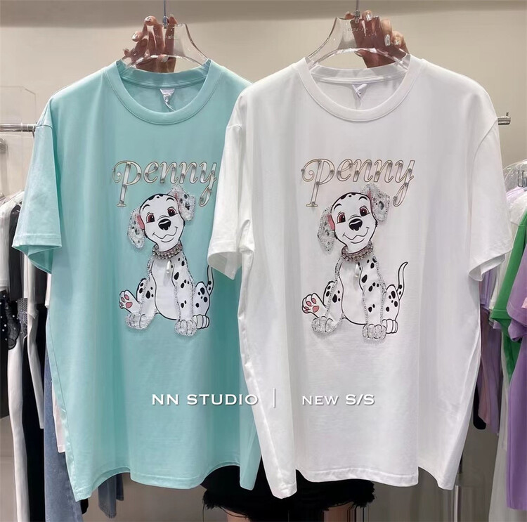 [NN] Korean loose Dog Print short sleeve T-shirt 9616# XYY