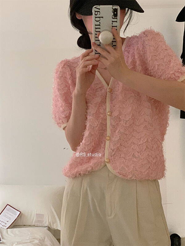 New in early summer! [RS] simple V-neck floating lace up blouse dh2055# XYY