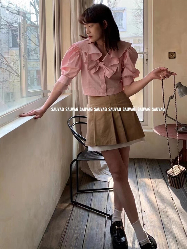 [sauvag] high waist color matching lady skirt c500# L