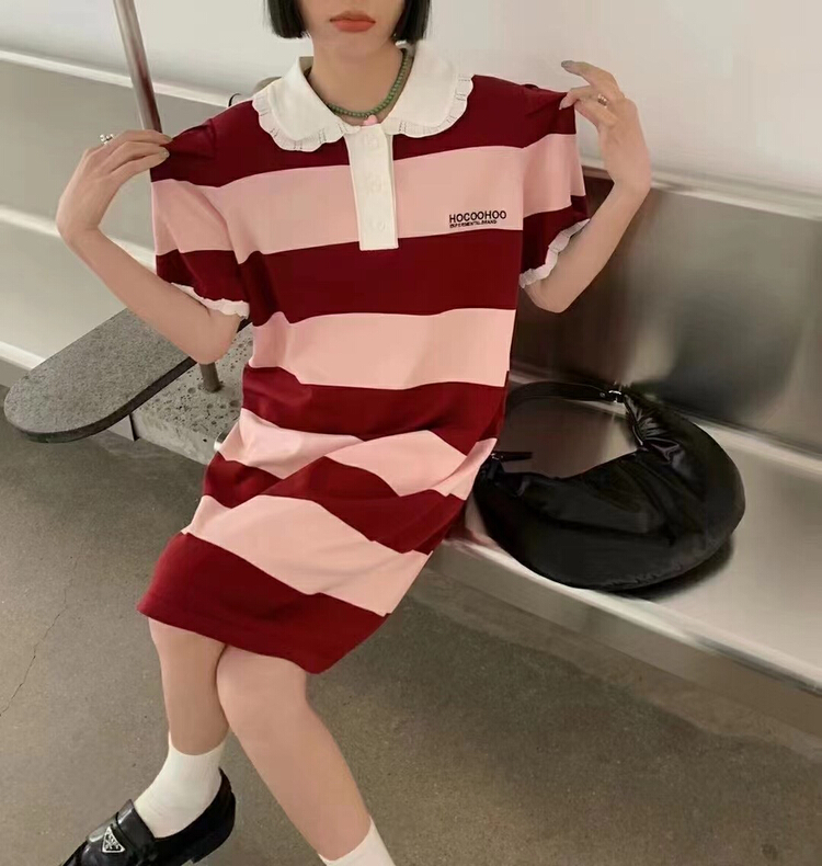 goods in stock! New in early summer! [Xiaoxiaojia] craft fashion contrast stripe dress 80385# WTT