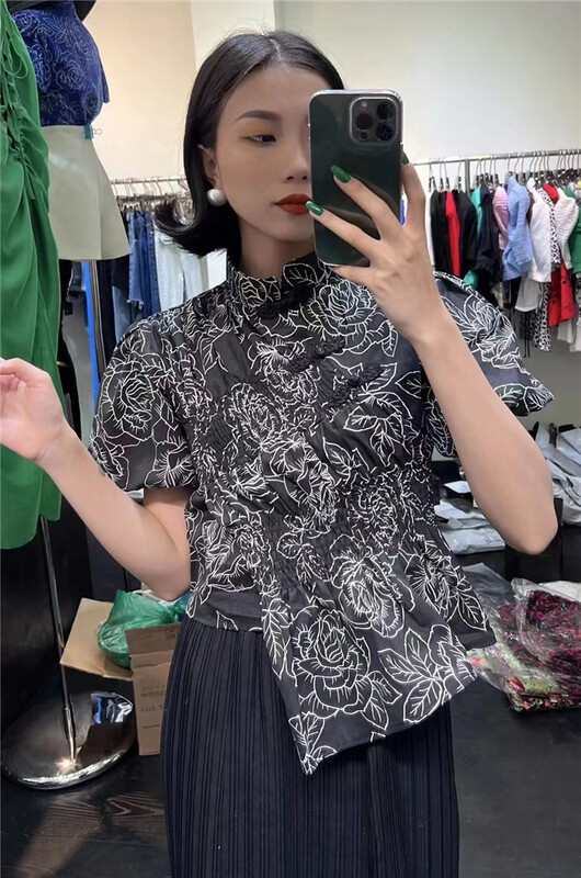 [H3] Guofeng stand collar pan buckle jacquard blouse 1751# PCZ