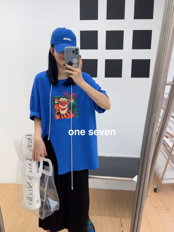 [one seven] Korean ins leopard split short sleeve T-shirt 5008# XYY