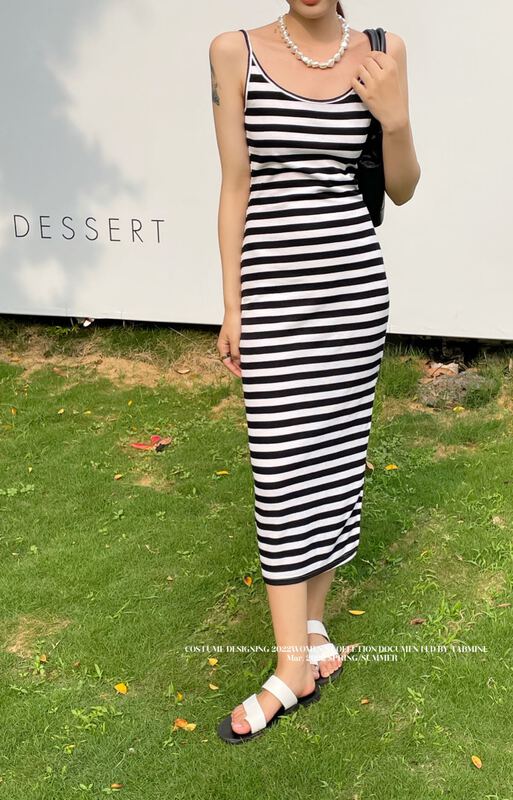 [tabmini] Korean stripe slim Sling Dress x19384-a# WPL