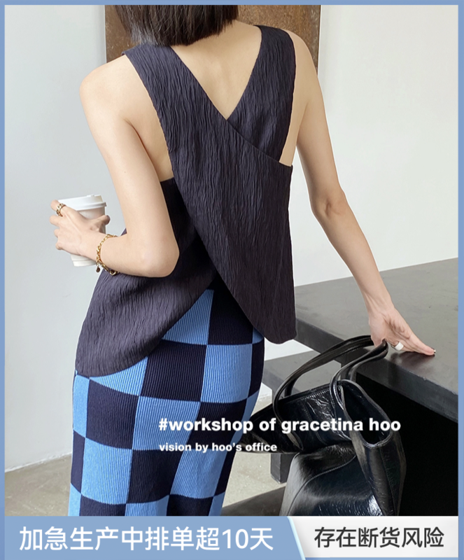 [gracetina Hoo] pleated texture, back cross one-piece vest / sling bx082# zxl