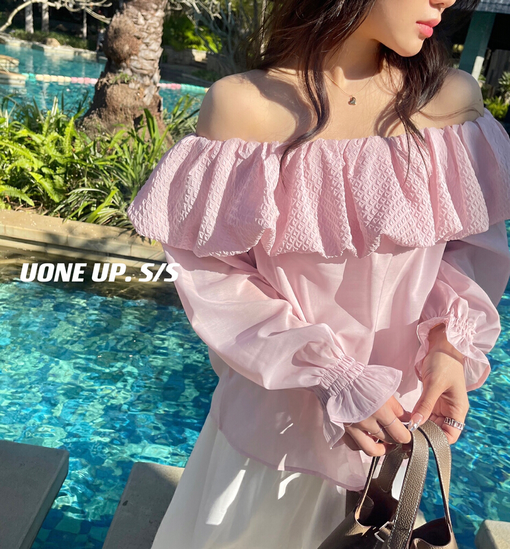 New year in early spring! [uone] design sense stitched off shoulder shirt 98305# LSL