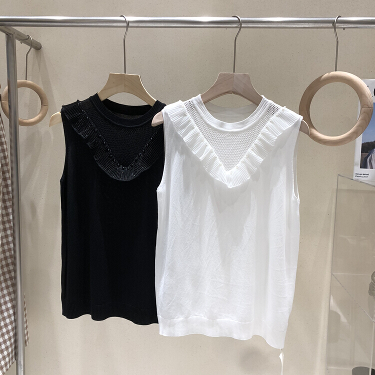 New year in early spring! [S.J] mesh lace temperament hollow stitched ruffled vest 6738# LSW