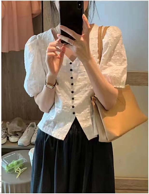 New in early summer! [baby] Korean V-neck single breasted shirt 8536# WTT