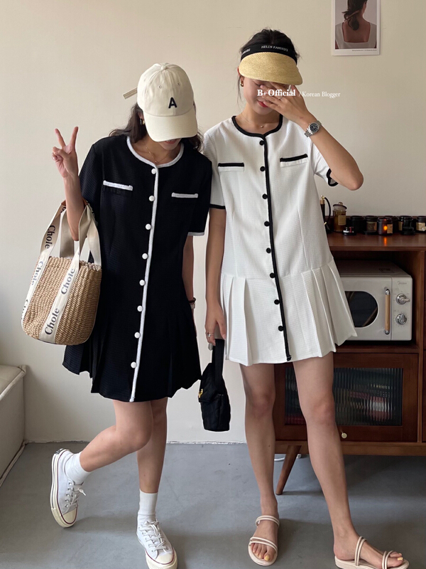 goods in stock! [B plus] French contrast hem Pleated Dress 22-9271-2# HBx