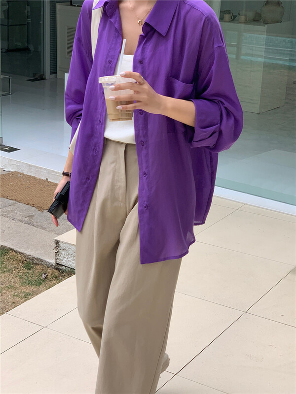 [feeding] Korean version solid color single pocket casual shirt 7818-h7# cqw