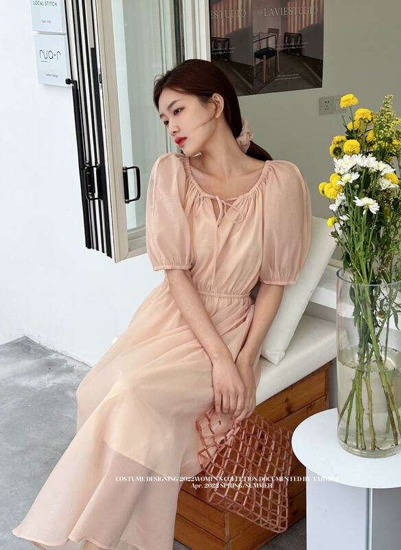 goods in stock! New in early summer! [tabmini] simple temperament waist closing dress (with hair circle) x19491-g# WPL