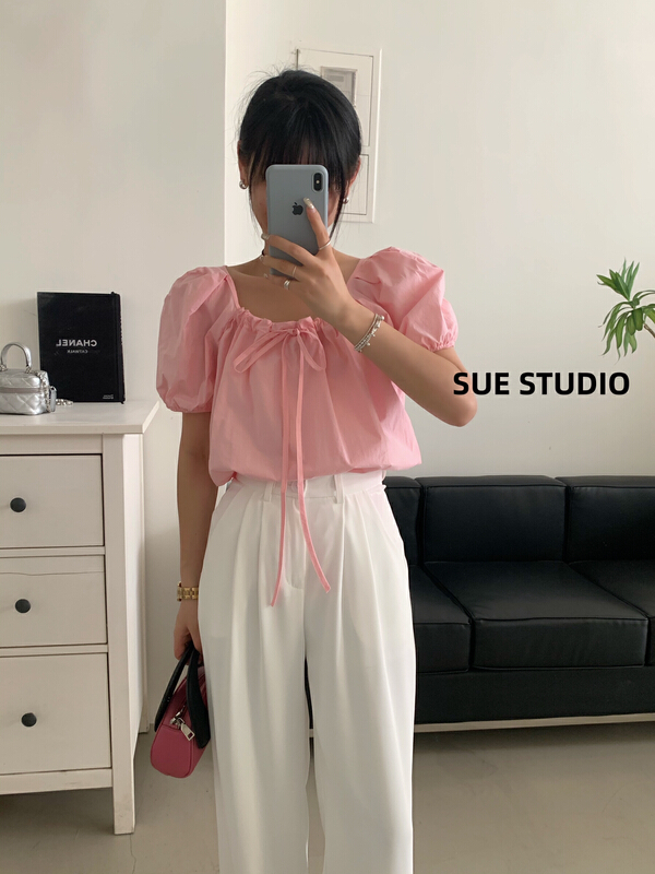 New in early summer! [Sue studio] strapping fashion slim shirt 22256# ZSY