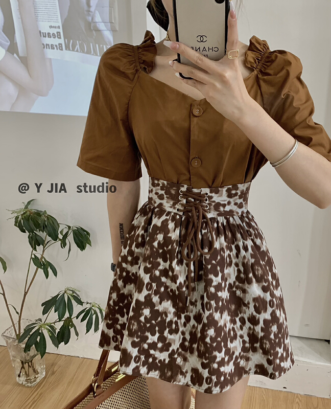 [y.jia Yijia] gentle cardigan bubble sleeve blouse + design high waist bandage skirt suit ys1-3375# PCZ