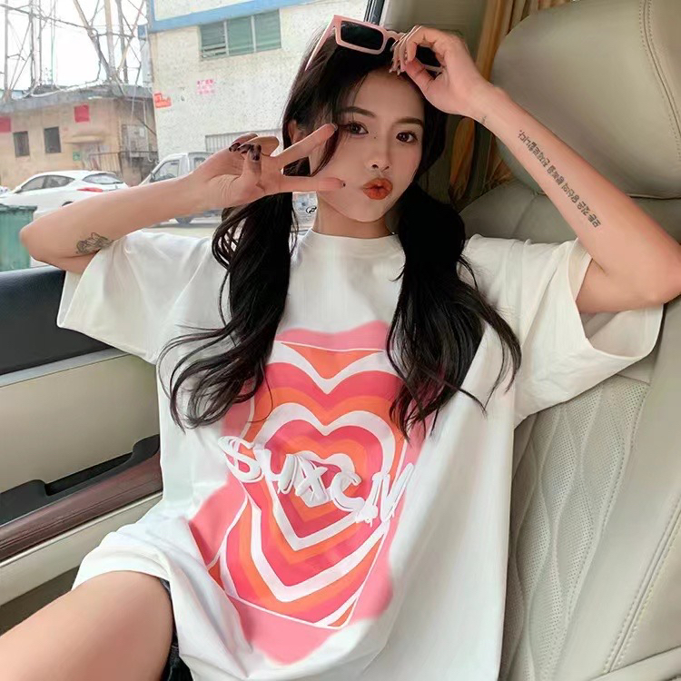 [j.2] ghost Love Print versatile short sleeve T-shirt 8648# LSW