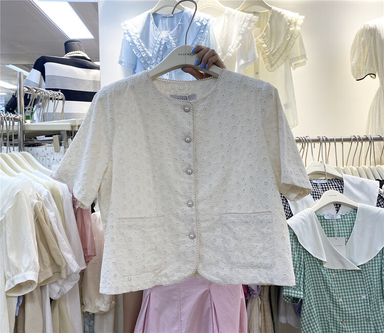 New in early summer! [o.lucky] simple embroidery double pocket blouse 1685# HBx