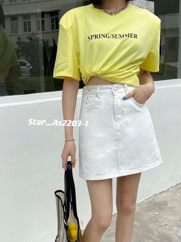 [star] elastic waist A-line style denim skirt as2203-1# CLS