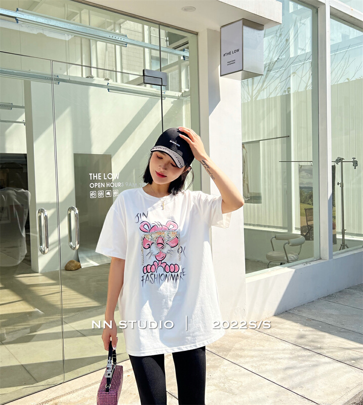 New in early summer! [NN] Fashion Pink Leopard Print short sleeve T-shirt 9386# XYY