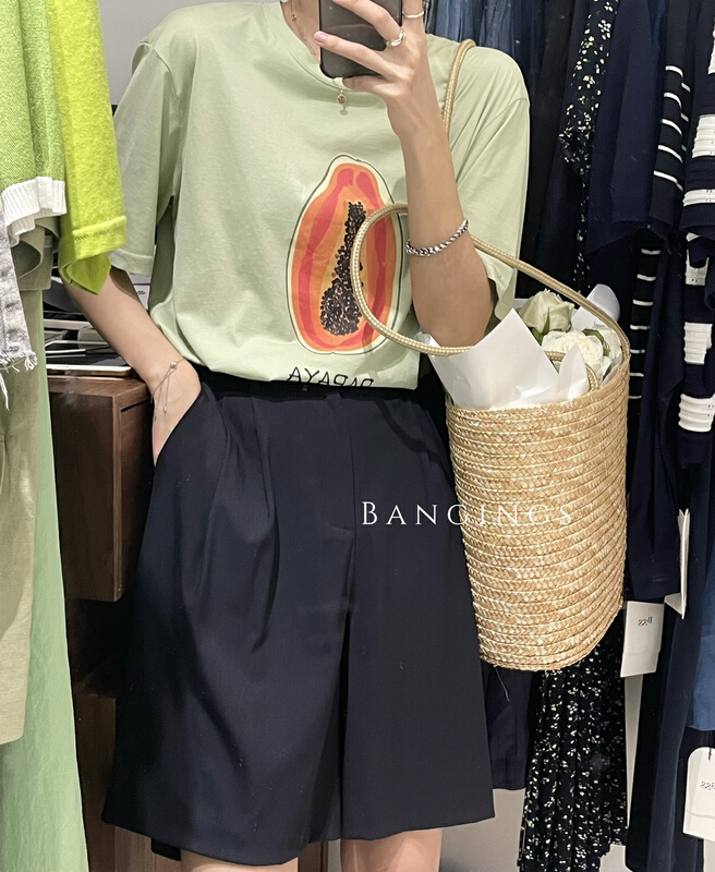 [bangings] ins papaya printed short sleeve T-shirt 0280# CLS