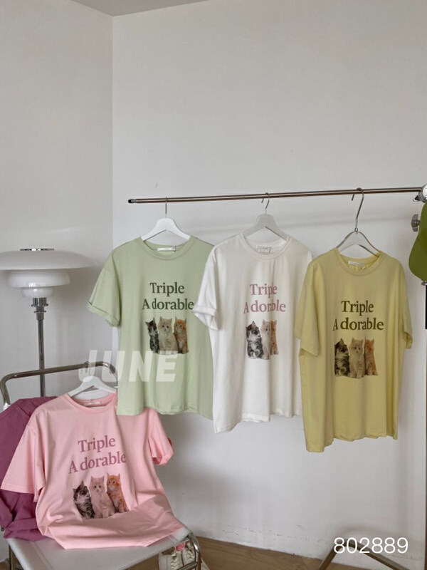 [June] Korean cat print short sleeve T-shirt 802889# XYY