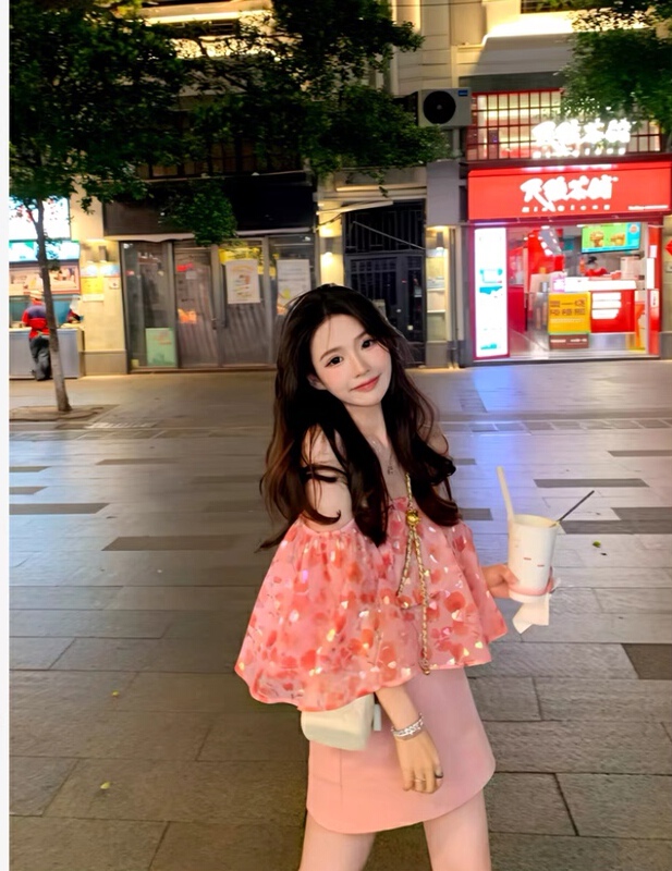 [goblin] French sweet broken flower shoulder shirt 22158# PCZ