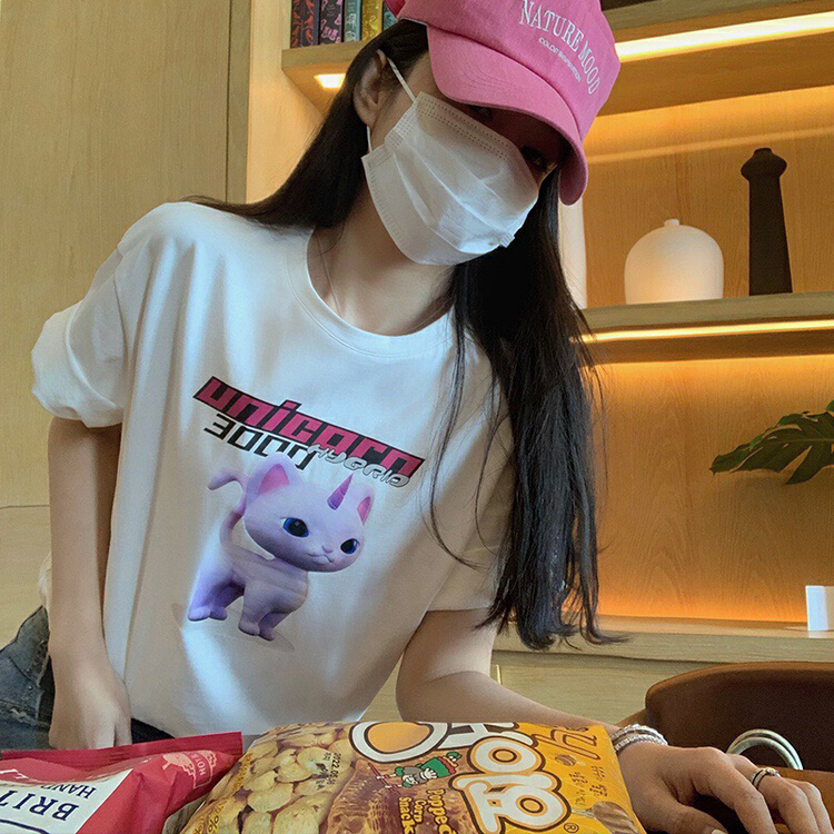 New in early summer! [wgwe] cute cat cute design loose short sleeve T-shirt 1519# PCZ
