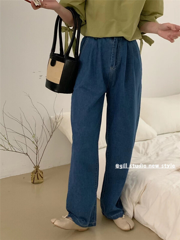 goods in stock! [gill] Korean loose semi elastic waist casual jeans b1025# ZSY
