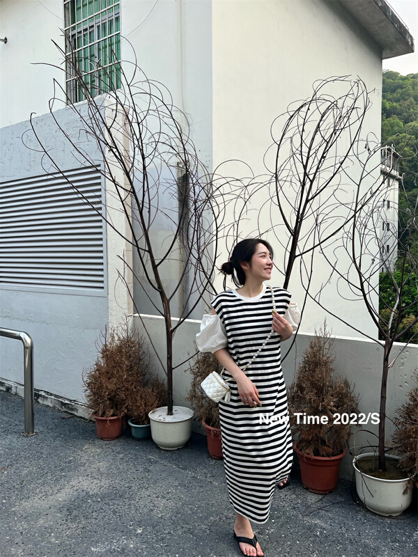 goods in stock! New in early summer! [new time] Korean striped off shoulder dress 1113# XYY