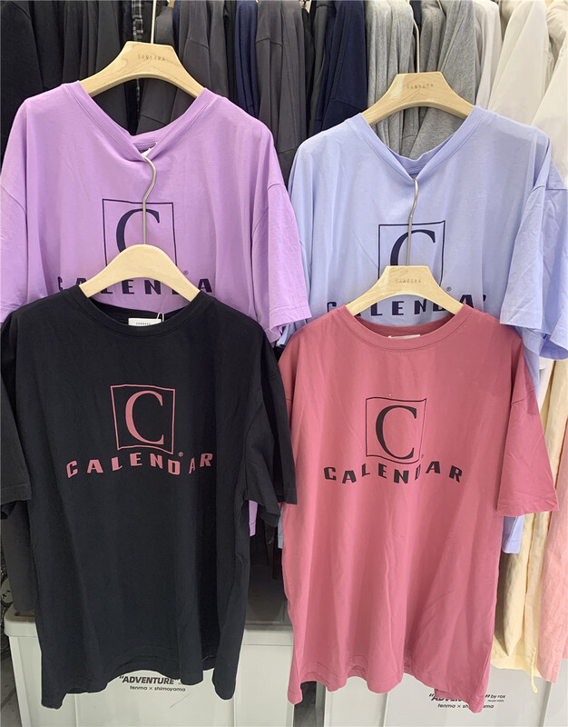 [sanbara] crew neck lazy letter print short sleeve T-shirt 9505# LSW