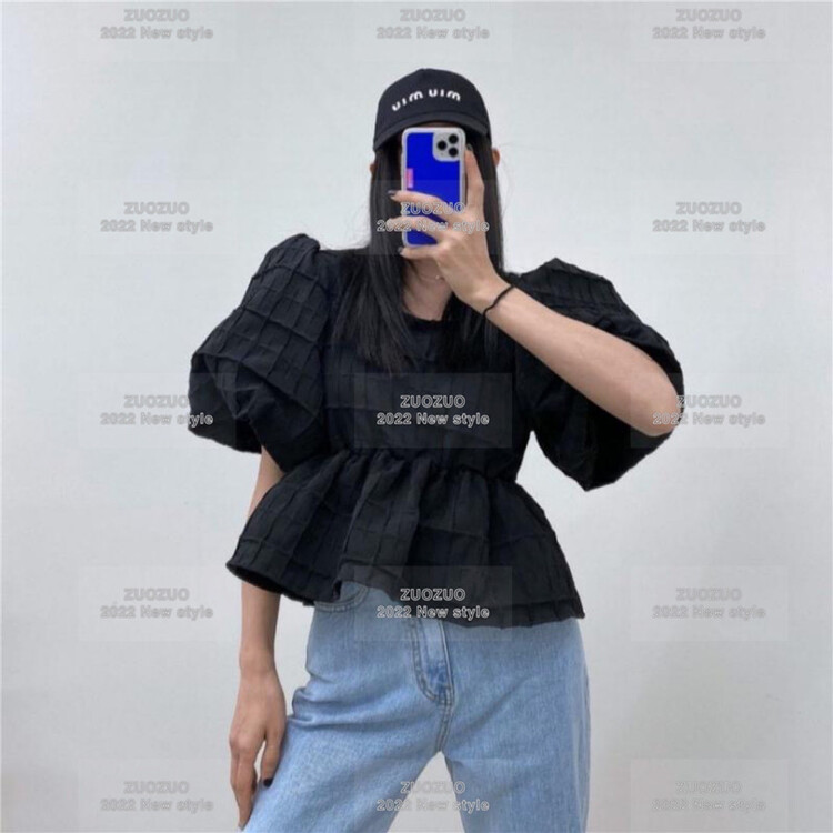[Zuo Zuo] square neck bubble sleeve waist closing blouse 4444# ozq
