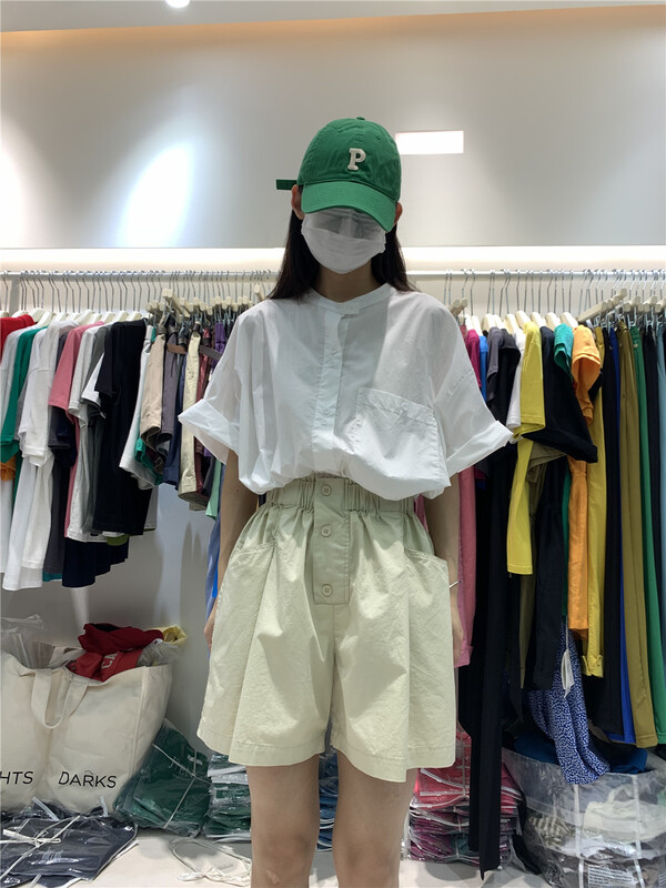 [jtengc] elastic waist button wide leg casual shorts 3224# lwy