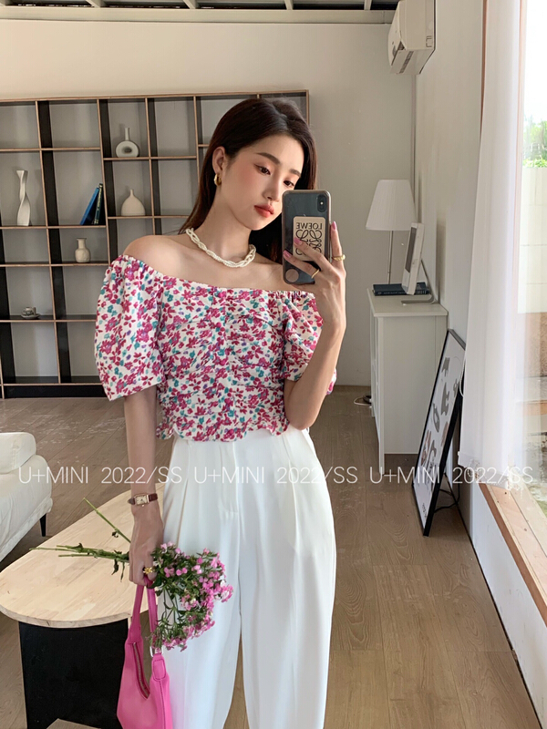 New in early summer! [U + Mini] pleated floral versatile blouse d0622# WPL