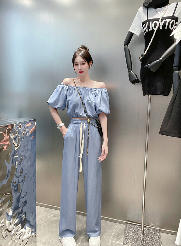 [M & M] Korean design style one shoulder shirt + versatile basic comfortable casual pants set 16467# PCZ