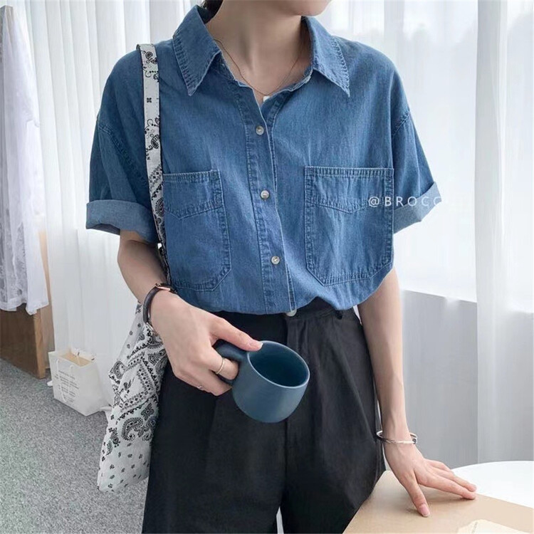 [broccoli] Korean casual double pocket denim shirt 521# ZSY