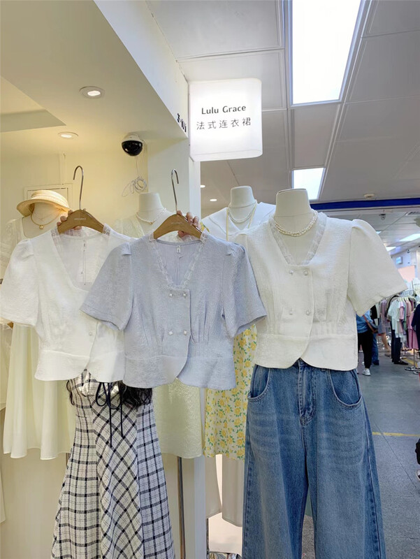 [Lulu grace] Korean double breasted short shirt with fungus edge 6332# zjy