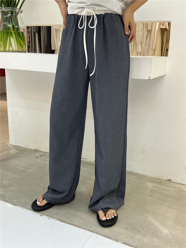 New in early summer! [VI. Liu Liu] contrast color drawstring straight casual pants 60280m# zxx