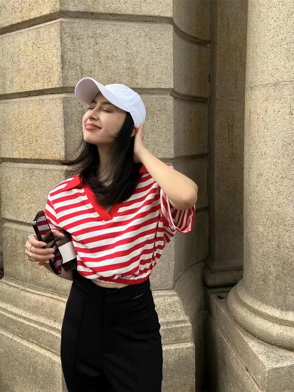 New in early summer! [al] Korean Pullover stripe short sleeve T-shirt ys1-3126# hyy