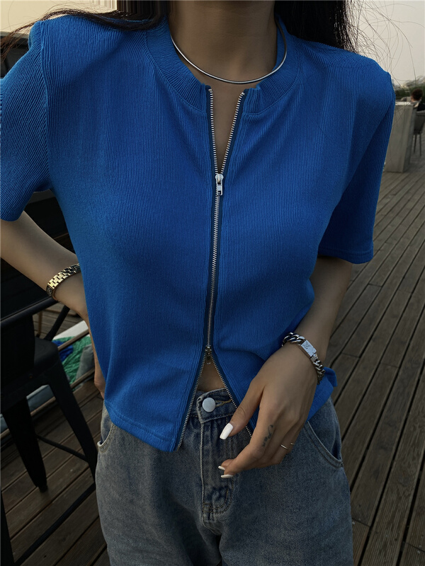 goods in stock! In early summer! [BF wlj] crew neck zip versatile shirt 9072\ozq