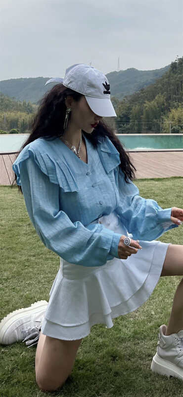 New year in early spring! [yixuanru] Korean breasted stripe shirt 9235# ozq