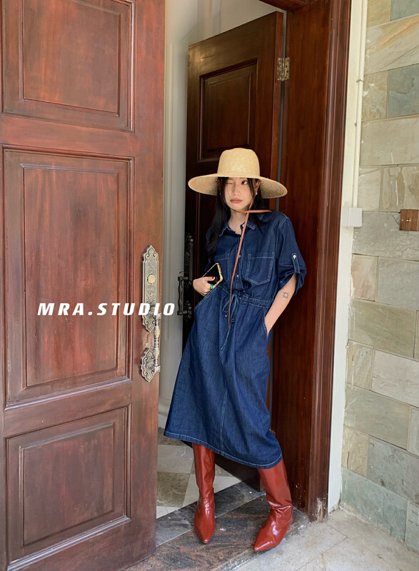 Early spring! [MRA] Korean casual drawstring skinny denim dress xt5011# zxl