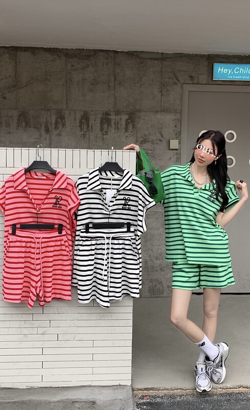 [our] Korean versatile simple stripe Top + loose Shorts Set 9271# LSW