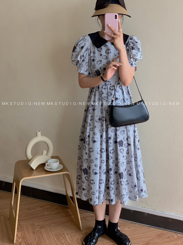 [MK] floral bubble sleeve dress 3263# hjy