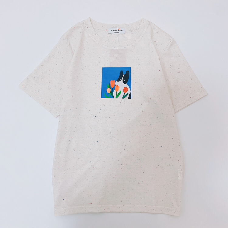 [lucky] crew neck print versatile short sleeve T-shirt 8721# HBx