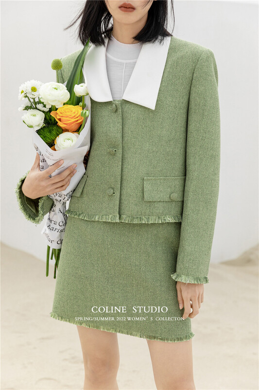 New year in early spring! [Coline] Korean color contrast high-grade short coat with rough edges (only for coats) c20065# hyy